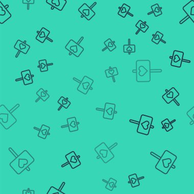 Siyah çizgi barış ikonu yeşil arka planda kusursuz desen izole etti. Hippi barış sembolü. Vektör