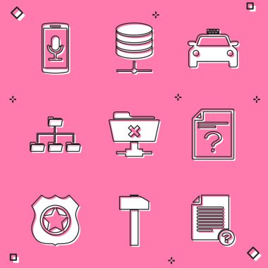 Mobil kayıt, Server, Data, Web Sunuculuğu, Taksi arabası, Dizin ağacı, FTP iptal işlemi ve Bilinmeyen belge simgesini ayarla. Vektör