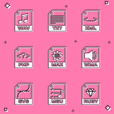 WAV dosya belgesini, TXT, XML, PHP, MAX ve WMA simgesini ayarla. Vektör