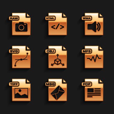 OBJ dosya belgesini, MSG, PDF, MP3, TIFF, SVG, WMA ve HAM simgesini ayarla. Vektör