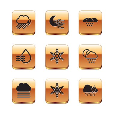 Bulut 'u yağmur ve yıldırımla, sis bulutuyla, kar tanesiyle, su damlası yüzdesiyle ve kar ikonuyla ayarla. Vektör