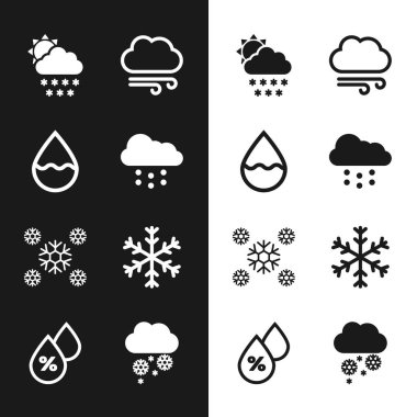 Bulut 'u karla, su damlasıyla, güneşle, rüzgarlı havayla, karla ve kar taneleriyle donatın. Vektör