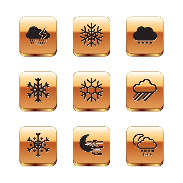 Set Cloud with rain and lightning, Snowflake, Fog moon, and snow icon. Vector — Stock Vector