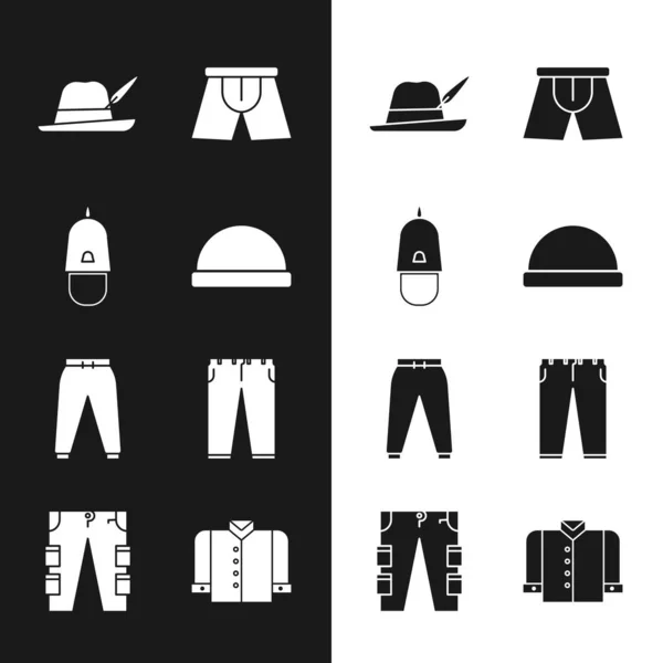 Set Mütze, Polizeimütze mit Kokarde, Oktoberfest, Herrenunterhose, Sport, Hose, T-Shirt und Cargo-Symbol. Vektor — Stockvektor