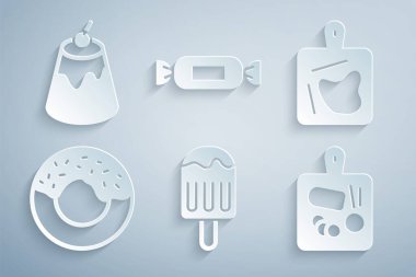 Dondurma, kesim tahtası, donut, şeker ve puding ikonu. Vektör