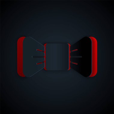 Kağıt kesiği papyon simgesi siyah arkaplanda izole edildi. Kağıt sanatı tarzı. Vektör İllüstrasyonu.