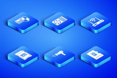 Mikro SD hafıza kartını, para korumasını, saç kurutma makinesini, klimayı, Router 'ı ve wi-fi ikonunu ayarla. Vektör