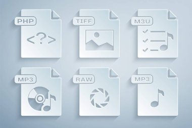 Ham dosya belgesini, M3U, MP3, TIFF ve PHP simgesini ayarla. Vektör