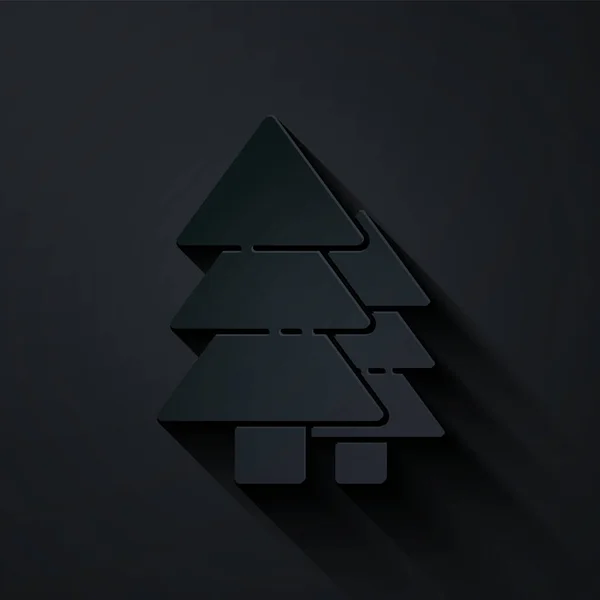 Ikona Cięcia Papieru Drzewo Odizolowane Czarnym Tle Symbol Lasu Papier — Wektor stockowy