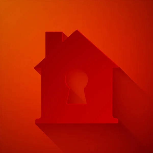 Corte Papel Casa Bajo Icono Protección Aislado Sobre Fondo Rojo — Archivo Imágenes Vectoriales