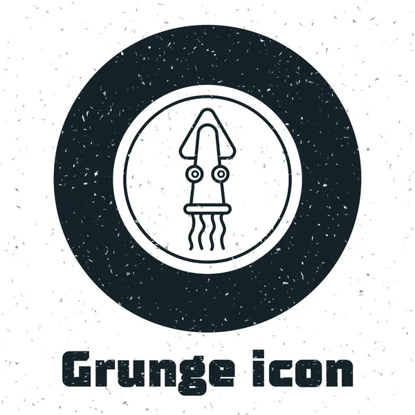 Grunge Octopus Ícone Placa Isolado Fundo Branco Desenho Vintage Monocromático — Vetor de Stock