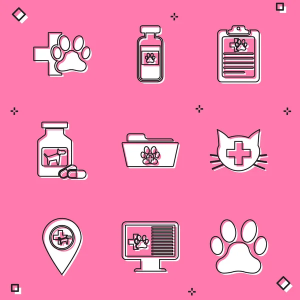 Set Tierklinik Haustiere Fläschchen Medizinische Klinische Aufzeichnung Haustier Hund Medizin — Stockvektor