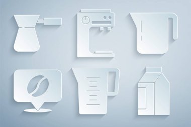 Sürahi bardağını suyla, kahve demliğiyle, kahve çekirdekleriyle, kahve çekirdekleriyle, makine ve Türk ikonuyla hazırla. Vektör