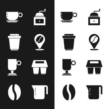 Kahve çekirdeği, kahve fincanı, manuel öğütücü, İrlandalı, çömlek ve fasulye ikonu. Vektör