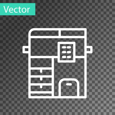 Beyaz çizgi Ofis çoklu işlevli yazıcı kopyalama makinesi simgesi şeffaf arkaplanda izole edildi. Vektör.