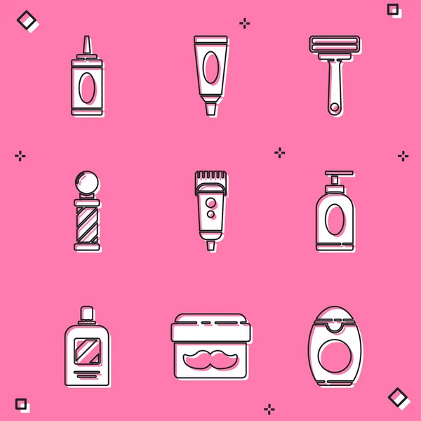 Set Bouteille Shampooing Tube Cosmétique Crème Lotion Rasoir Poteau Salon — Image vectorielle