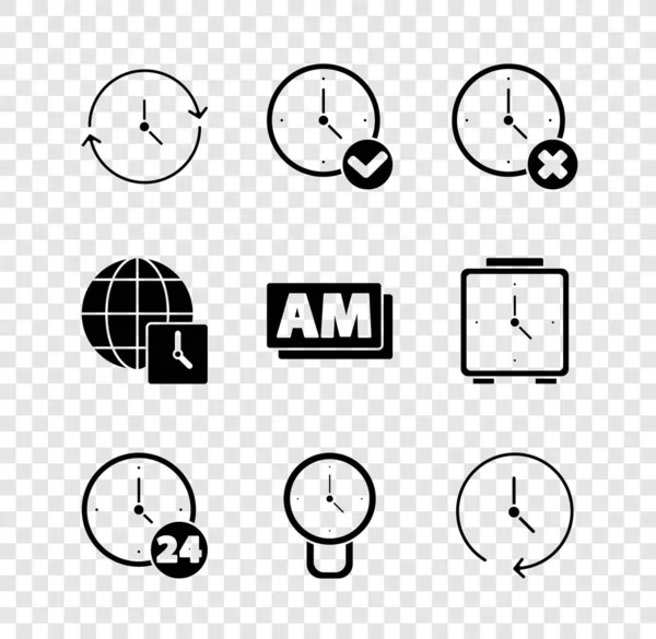 Establecer Reloj Borrar Horas Hora Mundial Icono Vector — Archivo Imágenes Vectoriales