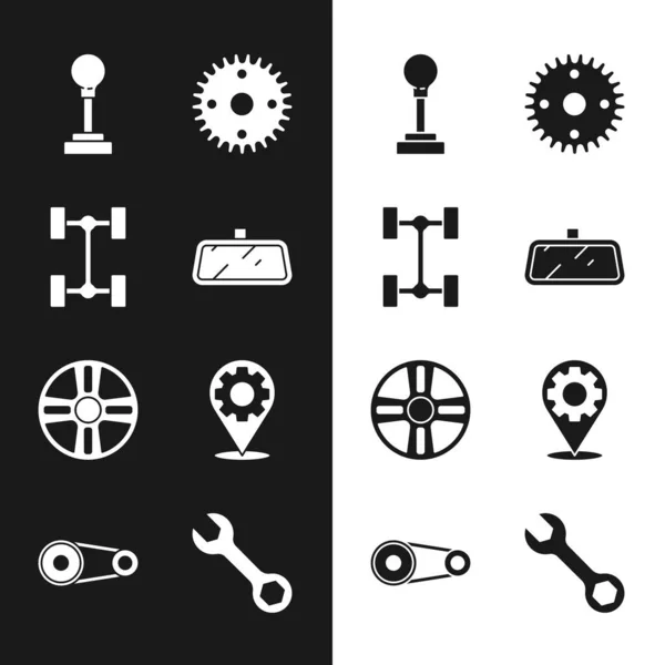 Set Car Mirror Chassis Car Gear Shifter Alloy Wheel Service — Stock Vector