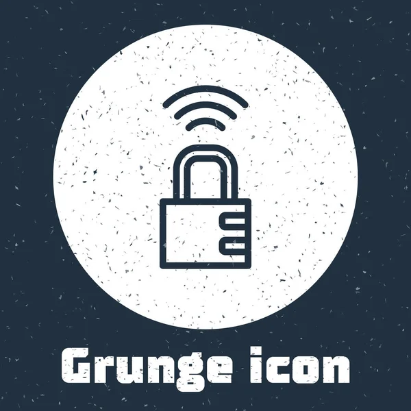 Grunge Line Icône Verrouillage Combinaison Intelligente Sûre Isolée Sur Fond — Image vectorielle