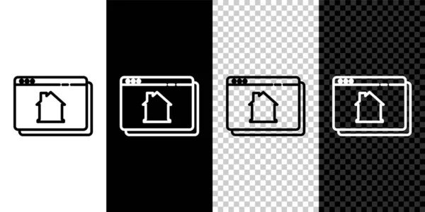 Set Line Online Vastgoed Huis Browser Icon Geïsoleerd Zwart Wit — Stockvector