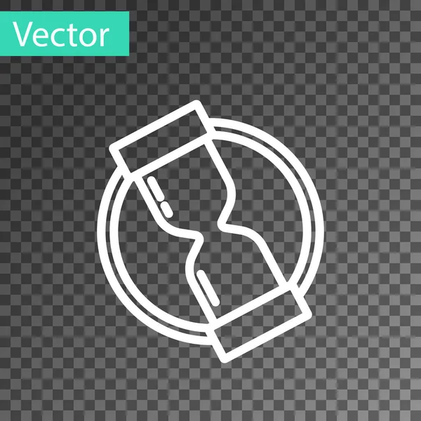 Vit Linje Gammalt Timglas Med Flytande Sand Ikon Isolerad Transparent — Stock vektor