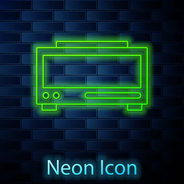Zářící Neonová Čára Ikona Digitálních Budíků Izolovaná Pozadí Cihlové Stěny — Stockový vektor