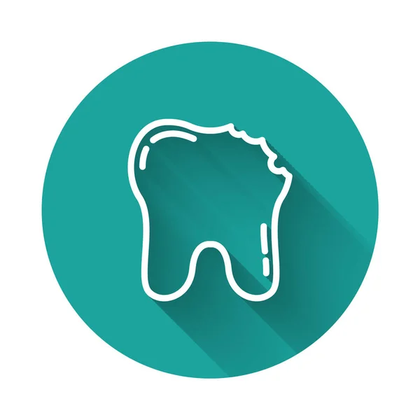 Weiße Linie Gebrochenes Zahnsymbol Isoliert Mit Langem Schatten Zahnproblem Ikone — Stockvektor