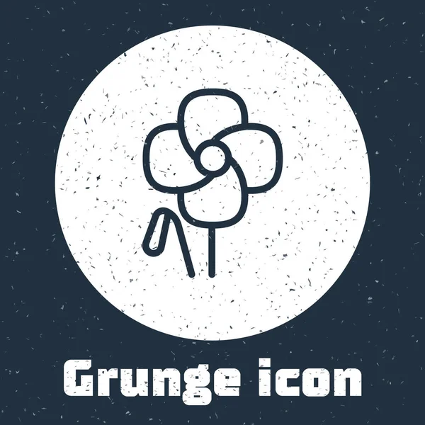 Grunge Linie Poppy Flower Icon Isoliert Auf Grauem Hintergrund Monochrome — Stockvektor