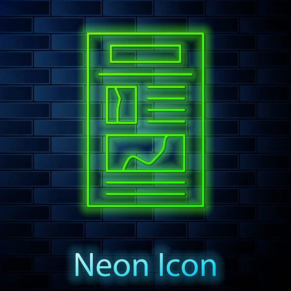Luminosa Linea Neon Icona News Isolata Sfondo Muro Mattoni Segnale — Vettoriale Stock