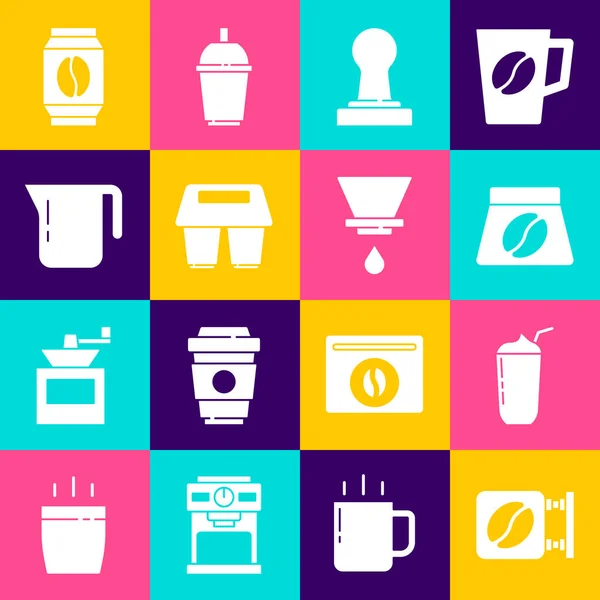 Set Street Signboard Coffee Milkshake Bag Beans Coffee Tamper Cup Stok Ilustrasi 