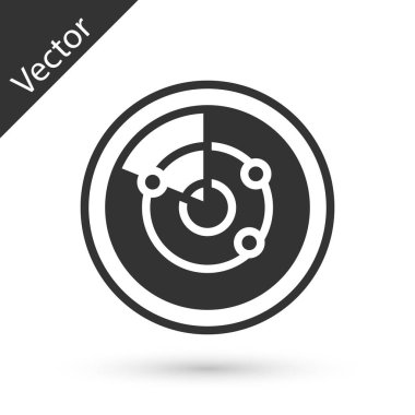 Gri Radar, beyaz arkaplanda izole edilmiş ikonu ararken hedefleri monitörde gösteriyor. Arama sistemi. Donanma sonarı. Vektör