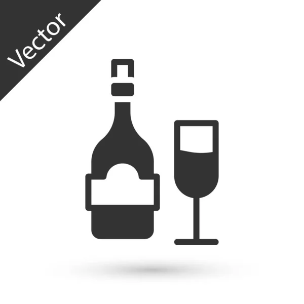 Bouteille Champagne Grise Avec Icône Verre Isolée Sur Fond Blanc — Image vectorielle