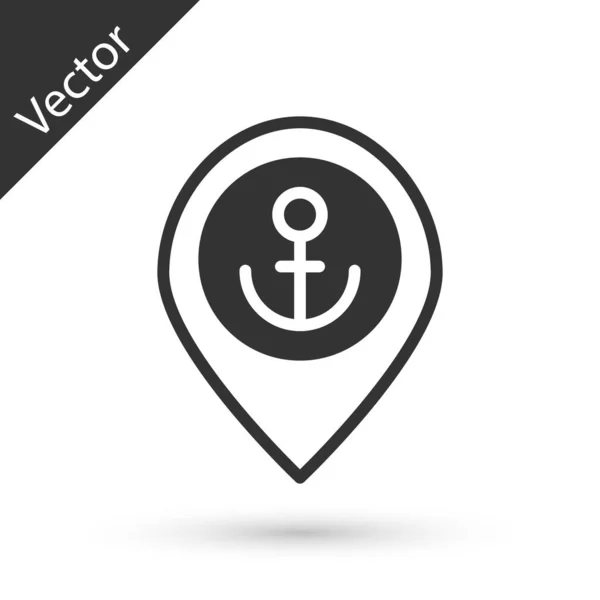 Puntero Mapa Gris Con Icono Anclaje Aislado Sobre Fondo Blanco — Vector de stock