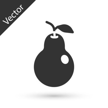 Gri Armut simgesi beyaz arkaplanda izole edildi. Yaprak sembollü meyve. Vektör