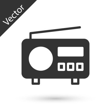 Beyaz arka planda anten simgesi olan gri radyo. Vektör