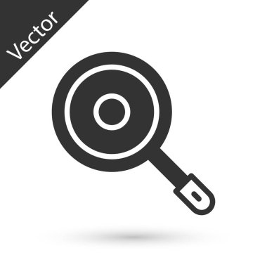 Beyaz arka planda gri tava simgesi izole edildi. Kızartma veya kızartma gıda sembolü. Vektör