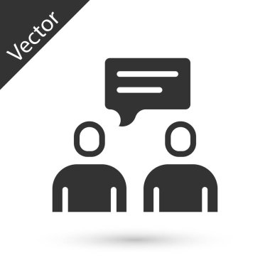 Gri İki Oturan Adam konuşan ikon beyaz arka planda izole. Konuşma balonu sohbeti. İleti simgesi. İletişim ya da yorum sohbet sembolü. Vektör