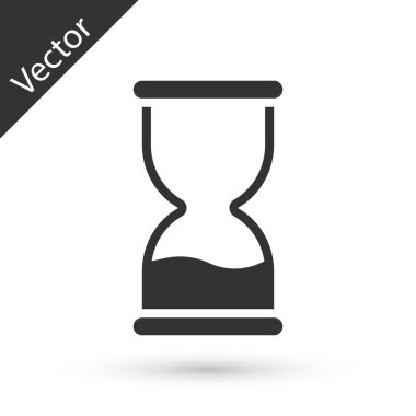 Beyaz arka planda izole edilmiş kum ikonu akan eski gri kum saati. Kum saati işareti. İş ve zaman yönetimi kavramı. Vektör
