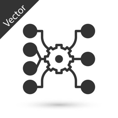 Gri sinirsel ağ simgesi beyaz arkaplanda izole edildi. Yapay zeka yapay zekası. Vektör