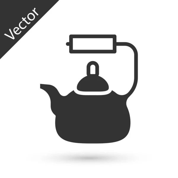 Grey Kettle Com Ícone Alça Isolado Fundo Branco Ícone Bule — Vetor de Stock