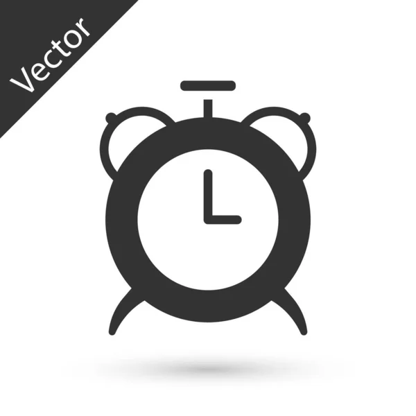 Icono Gris Reloj Despertador Aislado Sobre Fondo Blanco Despierta Levántate — Vector de stock