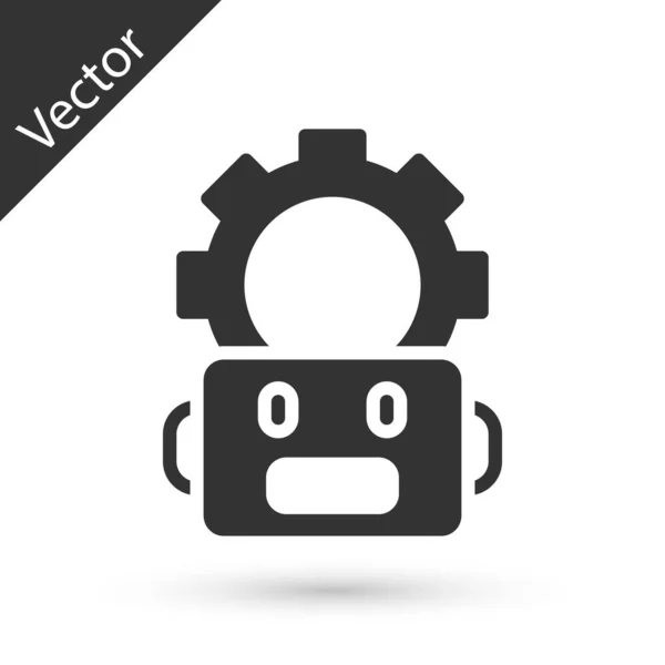 Grey Robot Setting Icon Isolated White Background Artificial Intelligence Machine — Stock Vector