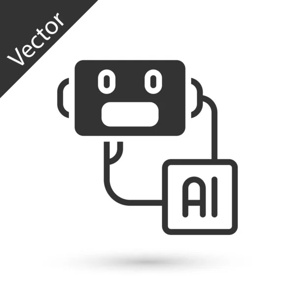 Gris Icono Robot Inteligencia Artificial Aislado Sobre Fondo Blanco Aprendizaje — Vector de stock