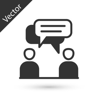 Gri İki Oturan Adam konuşan ikon beyaz arka planda izole. Konuşma balonu sohbeti. İleti simgesi. İletişim ya da yorum sohbet sembolü. Vektör