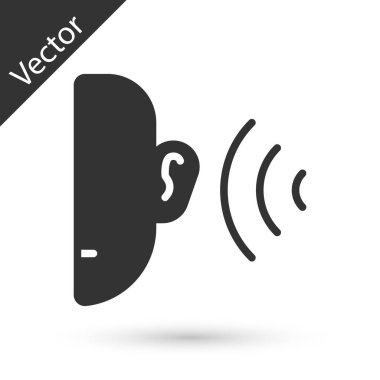 Gri Kulak, beyaz arkaplanda izole edilmiş ses sinyali ikonu. Kulak misafiri. Vektör