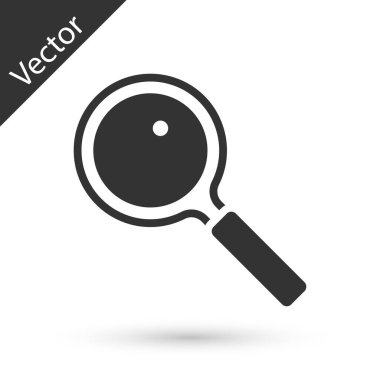 Beyaz arka planda gri büyüteç simgesi izole edildi. Arama, odaklanma, yakınlaştırma, iş sembolü. Vektör