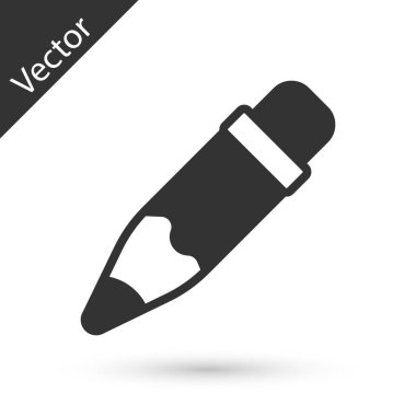 Beyaz arkaplanda silgi simgesine sahip gri kalem. Çizim ve eğitim araçları. Okul sembolü. Vektör