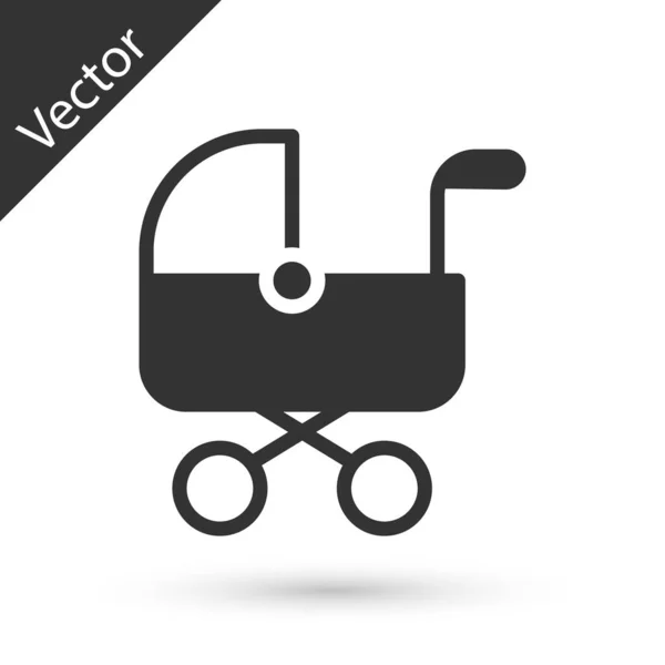 Grey Baby Stroller Icon Isolated White Background Baby Carriage Buggy — Stock Vector