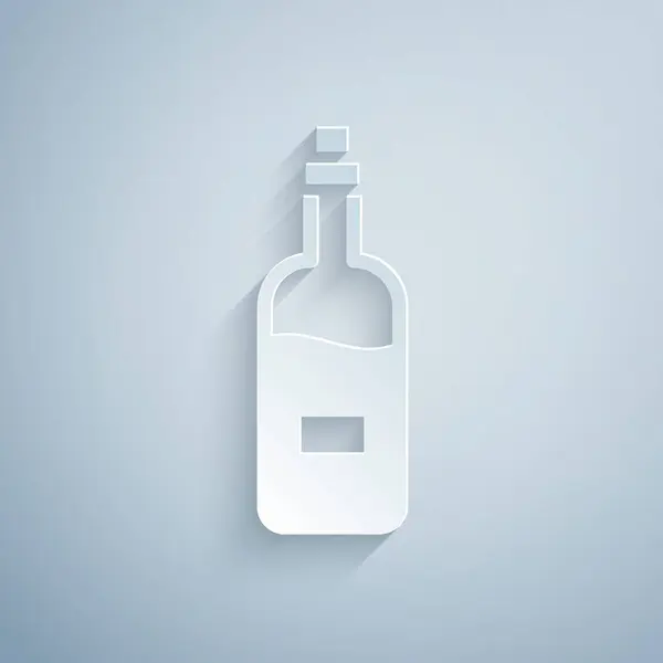 Paper Cut Bottle Wine Icon Isolated Grey Background Gaya Seni - Stok Vektor