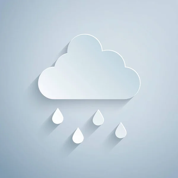 Papírvágás Felhő Eső Ikon Elszigetelt Szürke Háttérrel Esőfelhő Csapadék Esőcseppekkel — Stock Vector
